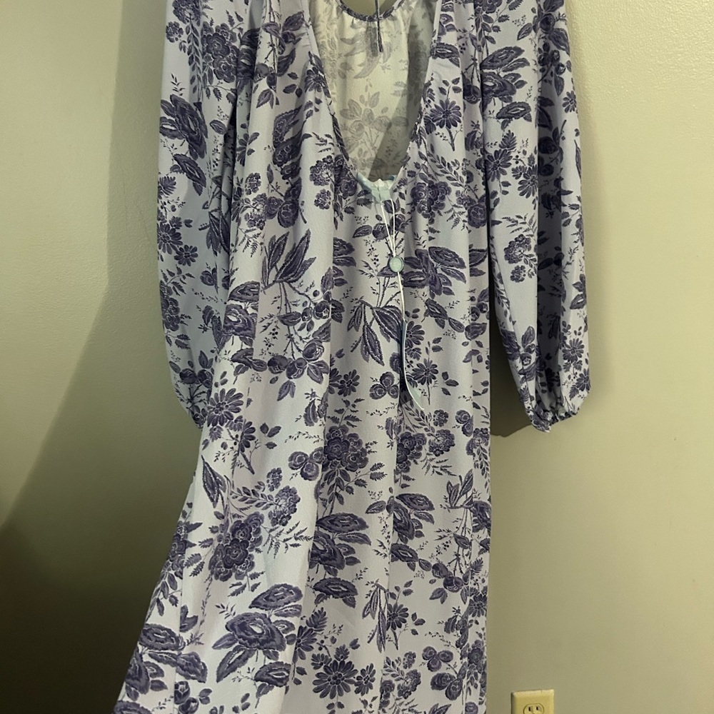 Hill House Blue and White Tie Front Long Sleeve Sundress‎ - Picture 6 of 7